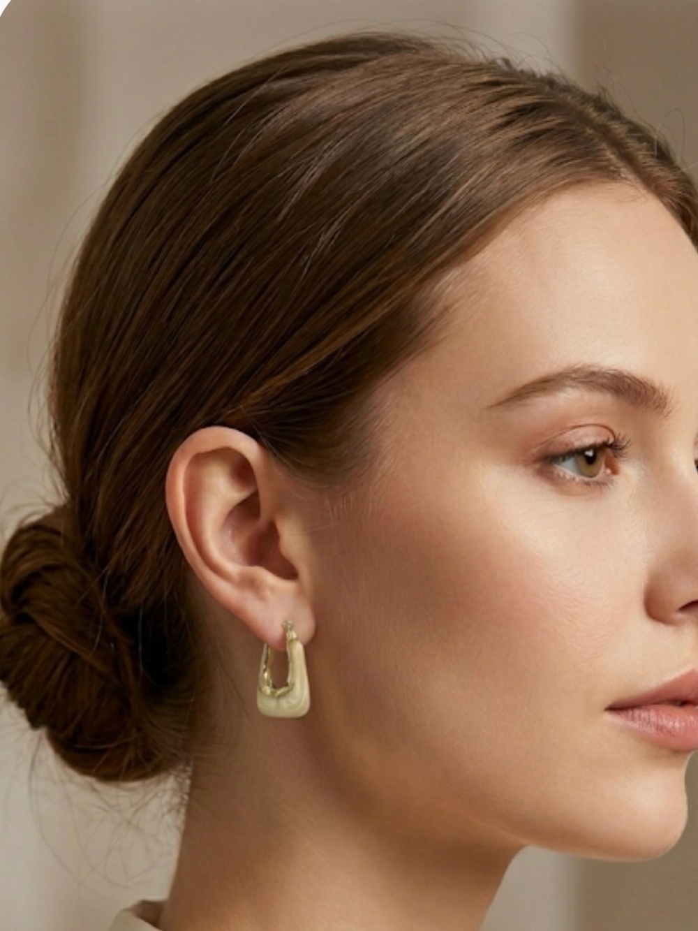 Chic Cream Marble Resin & Gold Chunky Hoop Earrings